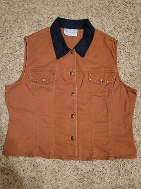 90s Stonebridge Brown Vest Womens Button Down Metal Studs Western Goblincore